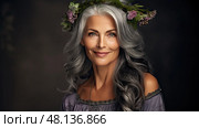 graceful pretty grey haired woman ai generated. Стоковое AI-изображение, AI-художник Vectorwin / Фотобанк Лори