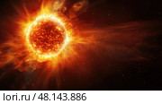 fiery exploding sun ai generated. Стоковое AI-изображение, AI-художник Vectorwin / Фотобанк Лори