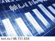 Blue financial digital background. Abstract flowing data ramp. Stock market trading graph. Futuristic investment concept. Economic trends business idea. Glowing candlestick chart. Trade technology. Стоковое AI-изображение, AI-художник Марина Демидюк / Фотобанк Лори