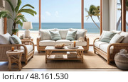 beachy interior design trend ai generated. Стоковое AI-изображение, AI-художник Vectorwin / Фотобанк Лори
