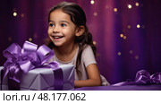 unwrap present purple In the second photograph ai generated. Стоковое AI-изображение, AI-художник Vectorwin / Фотобанк Лори