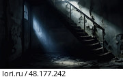 decay dark stairwell ai generated. Стоковое AI-изображение, AI-художник Vectorwin / Фотобанк Лори