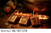 catholicism brown scapular ai generated. Стоковое AI-изображение, AI-художник Vectorwin / Фотобанк Лори