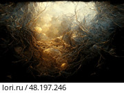 Dark and mysterious abstract background with fantastic shades of light and darkness. An amazing illustration with beautiful tints and tones, creating an unusual and mystic effect. Стоковое AI-изображение, AI-художник Андрей Степанов / Фотобанк Лори
