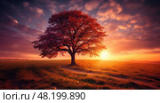 pk tree in field with sun ai generated. Стоковое AI-изображение, AI-художник Vectorwin / Фотобанк Лори