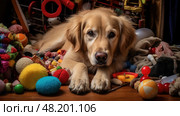 sorrowful sad golden retriever ai generated. Стоковое AI-изображение, AI-художник Vectorwin / Фотобанк Лори