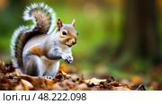 foraging grey squirrel ai generated. Стоковое AI-изображение, AI-художник Vectorwin / Фотобанк Лори