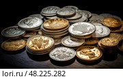 engravings gold and silver coins ai generated. Стоковое AI-изображение, AI-художник Vectorwin / Фотобанк Лори