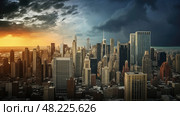 scrapers partly sunny sky ai generated. Стоковое AI-изображение, AI-художник Vectorwin / Фотобанк Лори