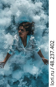 Woman Surfacing From Water in White Shirt. Стоковое AI-изображение, AI-художник Данила Большаков / Фотобанк Лори