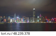 Light show in Hong Kong at night, zoom timelapse (2016 год). Стоковое видео, видеограф Михаил Коханчиков / Фотобанк Лори