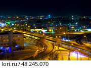 Улица Пермякова ночью. Вид сверху. Город Тюмень (2018 год). Стоковое фото, фотограф Александр Тараканов / Фотобанк Лори