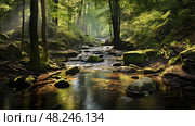 stream tree and water ai generated. Стоковое AI-изображение, AI-художник Vectorwin / Фотобанк Лори