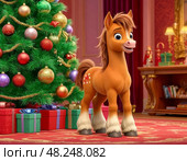 The year 2026 on the Eastern calendar is the year of the red fiery Horse. The red fiery Horse is a sign of purposefulness and triumph. Стоковое AI-изображение, AI-художник Сергей Елизарьев / Фотобанк Лори
