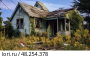 neglect run down houses ai generated. Стоковое AI-изображение, AI-художник Vectorwin / Фотобанк Лори