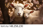 warmth spring lambs ai generated. Стоковое AI-изображение, AI-художник Vectorwin / Фотобанк Лори