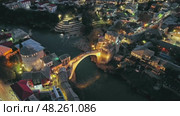 Old Bridge in Mostar at night in Bosnia and Herzegovina. Стоковое видео, видеограф Михаил Коханчиков / Фотобанк Лори