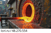 A close-up of a glassblowing workshop, molten glass being shaped by skilled artisans, the glow of the furnace casting warm light. Стоковое AI-видео, аниматор Sergey Grishin / Фотобанк Лори