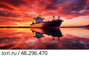 sunsilhouette oil tankers ai generated. Стоковое AI-изображение, AI-художник Vectorwin / Фотобанк Лори