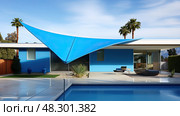 house blue tarp roof. Стоковое AI-изображение, AI-художник Vectorwin / Фотобанк Лори