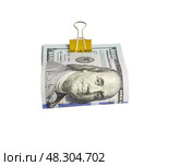 Долларовые купюры с зажимом, изолированные на белом фоне. Dollar bills with clip isolated on white background. Стоковое фото, фотограф Татьяна Д / Фотобанк Лори