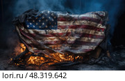 ctroversy american flag on fire ai generated. Стоковое AI-изображение, AI-художник Vectorwin / Фотобанк Лори
