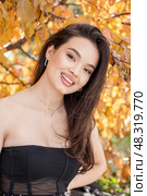 Close up beautiful asian kazakh brunette woman. Стоковое фото, фотограф Андрей Аркуша / Фотобанк Лори