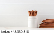 aroma cinnamon on white ai generated. Стоковое AI-изображение, AI-художник Vectorwin / Фотобанк Лори
