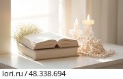 prayer rosary on white ai generated. Стоковое AI-изображение, AI-художник Vectorwin / Фотобанк Лори