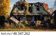 collapsed damage house ai generated. Стоковое AI-изображение, AI-художник Vectorwin / Фотобанк Лори
