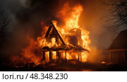 smoke house burning ai generated. Стоковое AI-изображение, AI-художник Vectorwin / Фотобанк Лори