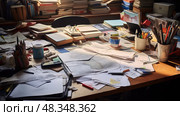 untidy desk messy ai generated. Стоковое AI-изображение, AI-художник Vectorwin / Фотобанк Лори