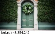 wall green door ai generated. Стоковое AI-изображение, AI-художник Vectorwin / Фотобанк Лори