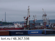 Суда на вечерней разгрузке. Владивостокский морской торговый порт (2022 год). Редакционное фото, фотограф Free Wind / Фотобанк Лори