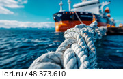Seafaring Adventure: Close-up of Ship Rope on water. Стоковое AI-изображение, AI-художник Данила Большаков / Фотобанк Лори