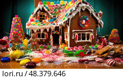 candy gingerbread house fail ai generated. Стоковое AI-изображение, AI-художник Vectorwin / Фотобанк Лори