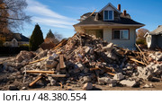 debris demolition house ai generated. Стоковое AI-изображение, AI-художник Vectorwin / Фотобанк Лори