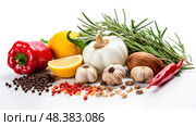 rosemary fruits and vegetables on white ai generated. Стоковое AI-изображение, AI-художник Vectorwin / Фотобанк Лори