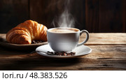 wooden coffee cup on a table ai generated. Стоковое AI-изображение, AI-художник Vectorwin / Фотобанк Лори