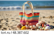flipflops beach bag ai generated. Стоковое AI-изображение, AI-художник Vectorwin / Фотобанк Лори