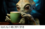 mug alien drinking ai generated. Стоковое AI-изображение, AI-художник Vectorwin / Фотобанк Лори