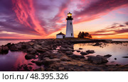 historic long island light house ai generated. Стоковое AI-изображение, AI-художник Vectorwin / Фотобанк Лори