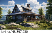 metal house roof ai generated. Стоковое AI-изображение, AI-художник Vectorwin / Фотобанк Лори