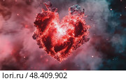 Cosmic Heart Nebula: A vibrant and fiery red and blue nebula, a celestial emblem of passion and creation, sparkling with light and energy in the vast universe. Стоковое AI-видео, аниматор Данила Большаков / Фотобанк Лори