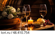 cndles wine on a barrel ai generated. Стоковое AI-изображение, AI-художник Vectorwin / Фотобанк Лори