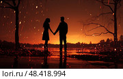Ethereal Connection: man and woman intimately entwined and holding hands while being drenched bytranquil rains, symbolizing their enduring bond and unwavering love. Стоковое AI-изображение, AI-художник Данила Большаков / Фотобанк Лори