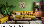 eclectic green living room ai generated. Стоковое AI-изображение, AI-художник Vectorwin / Фотобанк Лори