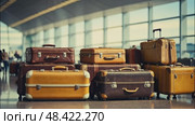 A bunch of suitcases at the airport - cargo control, baggage allowance and hand luggage parameters on the plane, security, check-in and delivery of personal belongings. AI generated. Стоковое AI-видео, аниматор Ольга Симонова / Фотобанк Лори