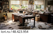 disorganized bad home office ai generated. Стоковое AI-изображение, AI-художник Vectorwin / Фотобанк Лори