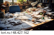 untidy messy office ai generated. Стоковое AI-изображение, AI-художник Vectorwin / Фотобанк Лори